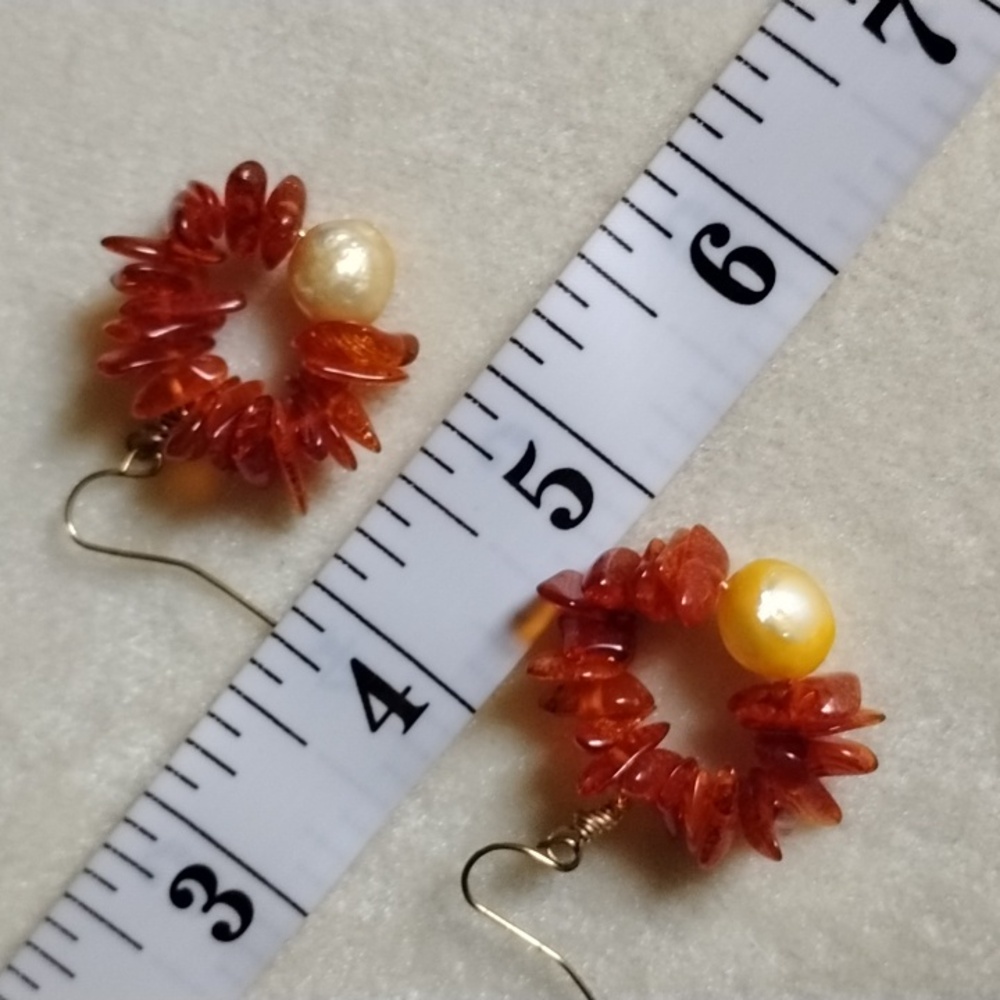 🎃Hand Crafted Amber and Pearl Earrings🎃 - Picture 3 of 3